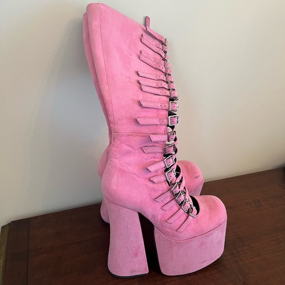 Current Mood pink suede strappy platform boots - Picture 2 of 16